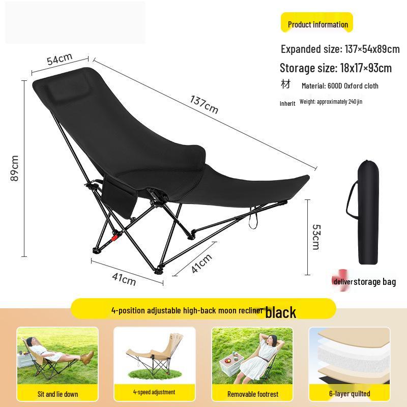 Adjustable Outdoor Moon Chair with Leg Rest - Reclining & Portable Folding Lounge Chair for Home & Fishing