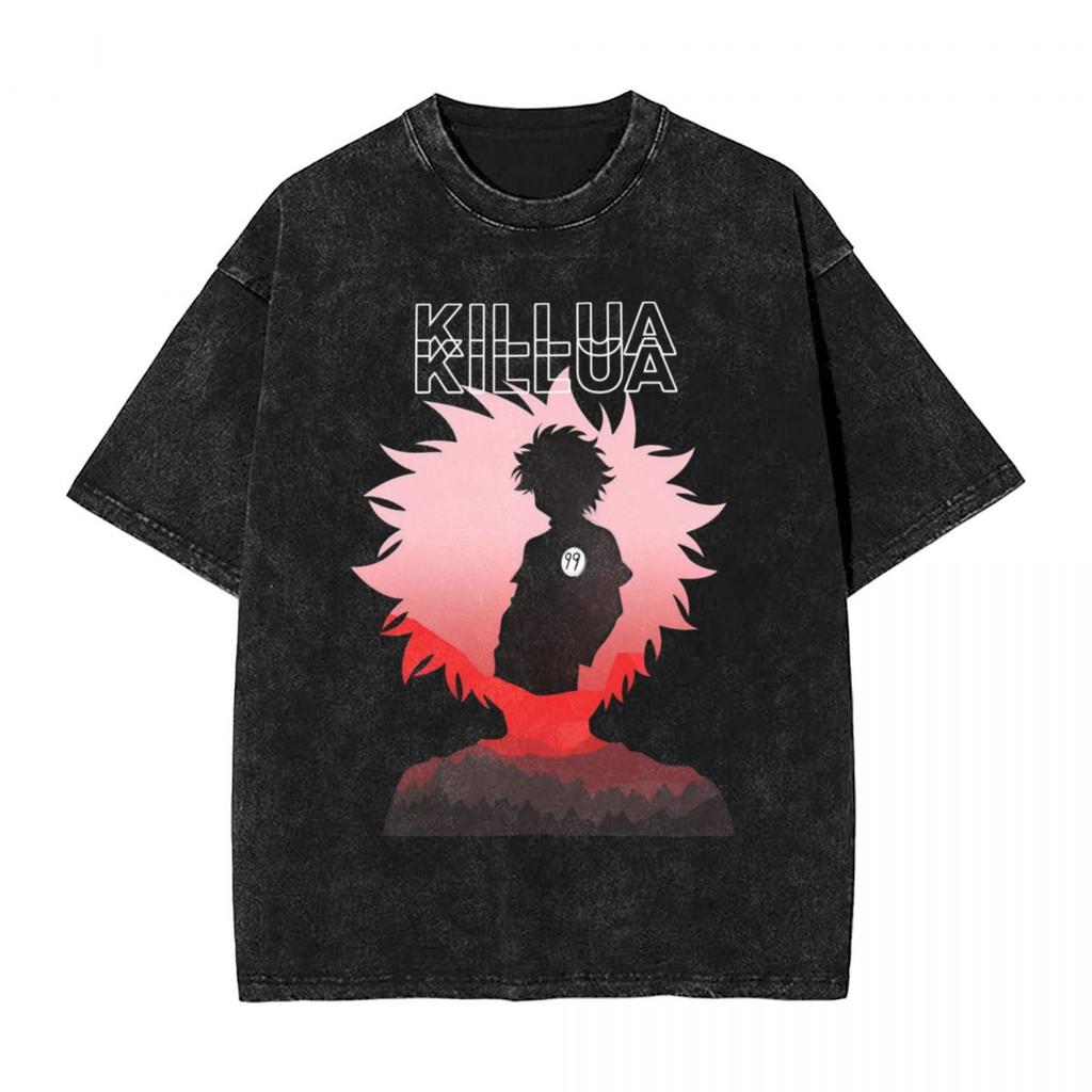 Hunters X Hunters Killua Zoldyck T-Shirts Vintage Washed Cotton T Shirts Casual Short Sleeve Oversized Tees Men Women Clothing
