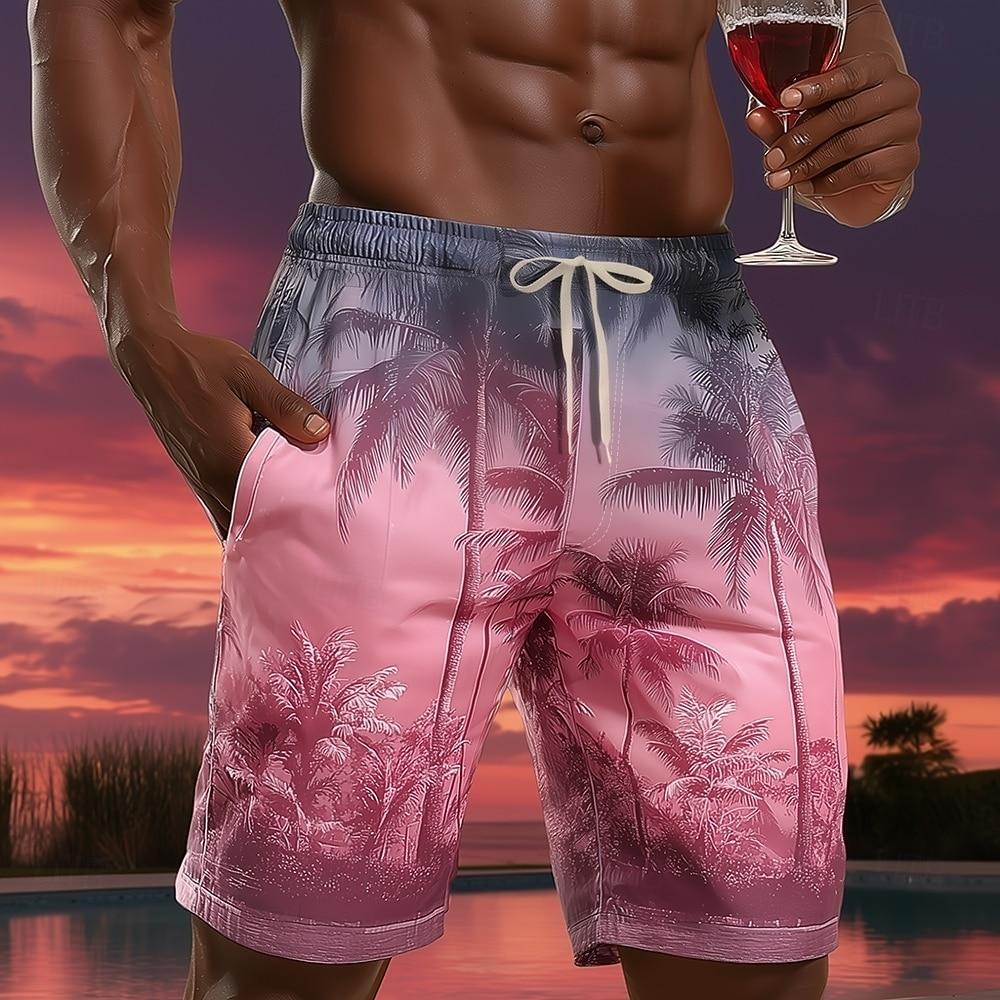 Men s Coconut Tree Tropical Plants Swim Trunks Swim Shorts Board Shorts Mid Waist Hawaiian Beach Vacation XL