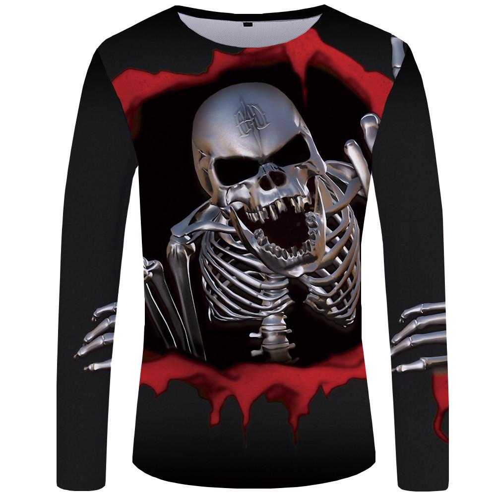 Skull Tops Women O Neck Long Sleeve 3d Print T Shirt
