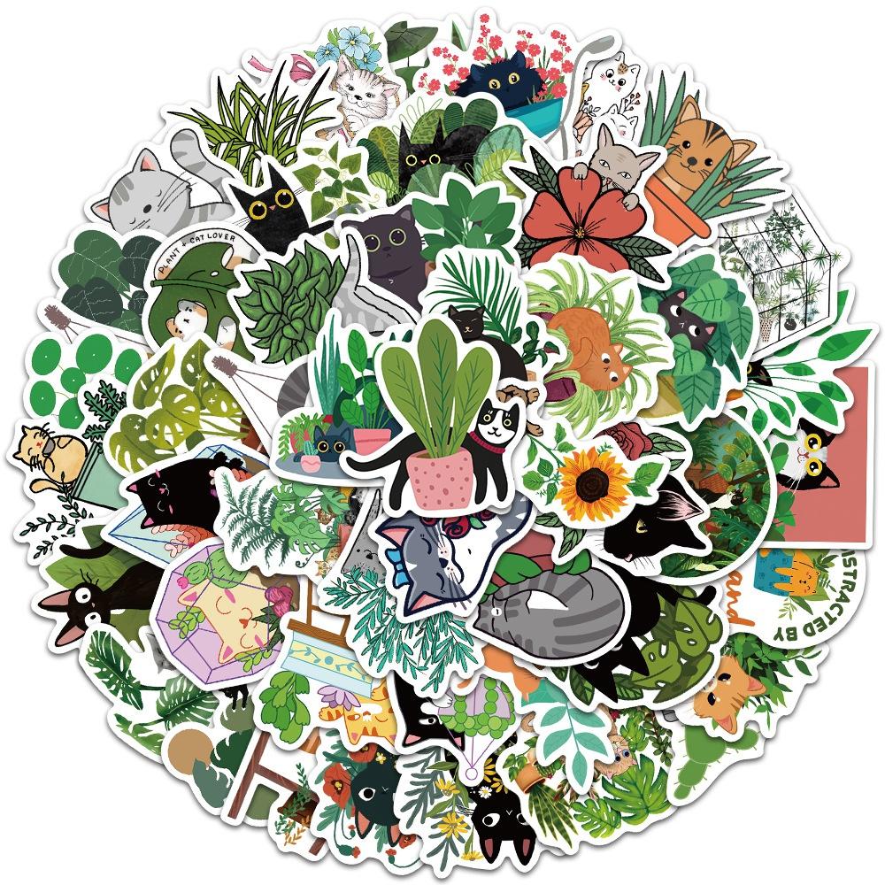 

10/50Pcs Spring Cute Cats and Plants Waterproof Stickers Decorative Water Cup Phone Case Luggage Helmet Laptop iPad Kids Toy Gift Decal 10PCS