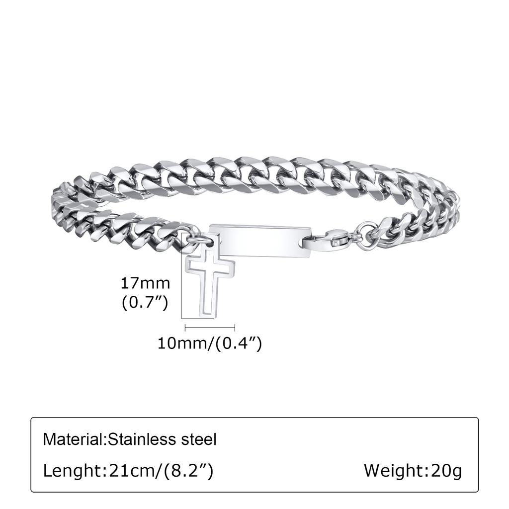 Customized Cross Charm Bracelets for Men Boys,Waterproof Stainless Steel Chain Links Wristband,Trendy Jewelry Gift to Father BBF