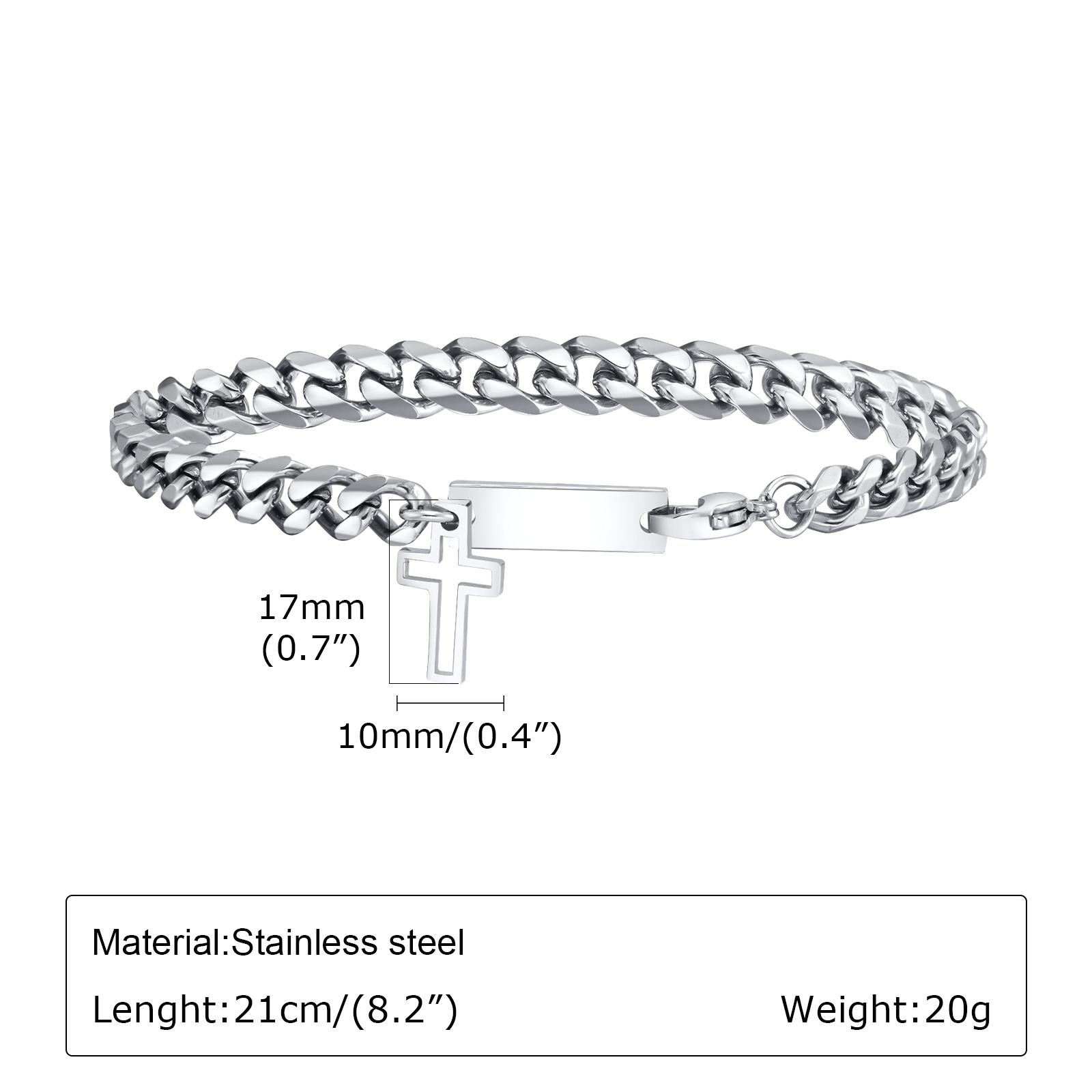 Mens Cuban Chain Bracelets with Hollow Cross,Stainless Steel Twisted Chain Wristband,Stylish Jewelry Gifts