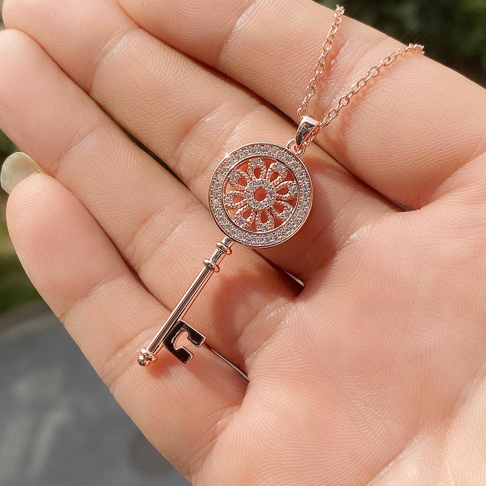 

CAOSHI Stylish Key Shape Women s Pendant Necklace Paved Brilliant Cubic Zirconia Creative Neck Jewelry Chic Party Gift Hot Sale 45cm