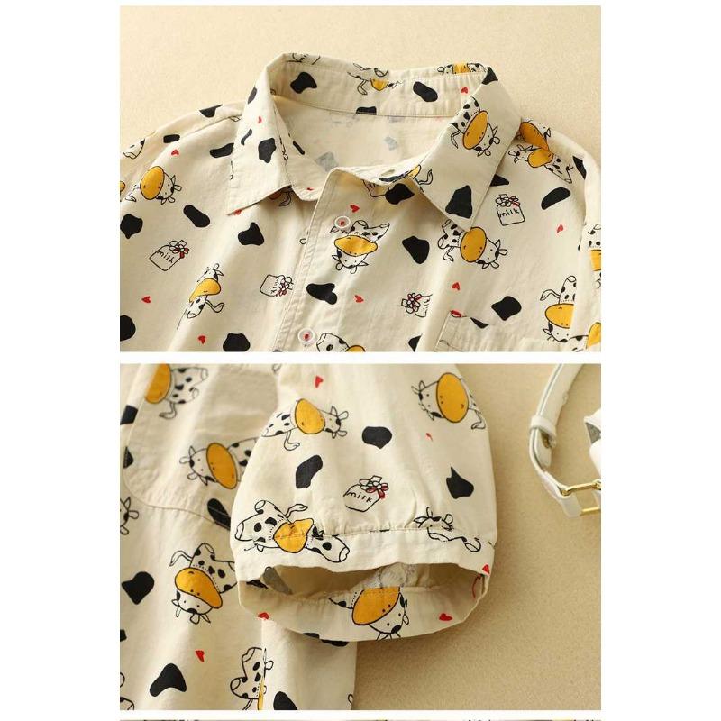 Shirt Short Sleeved Women's New Style Harajuku Style Loose Curved Cow Graffiti Short Sleeved Shirt