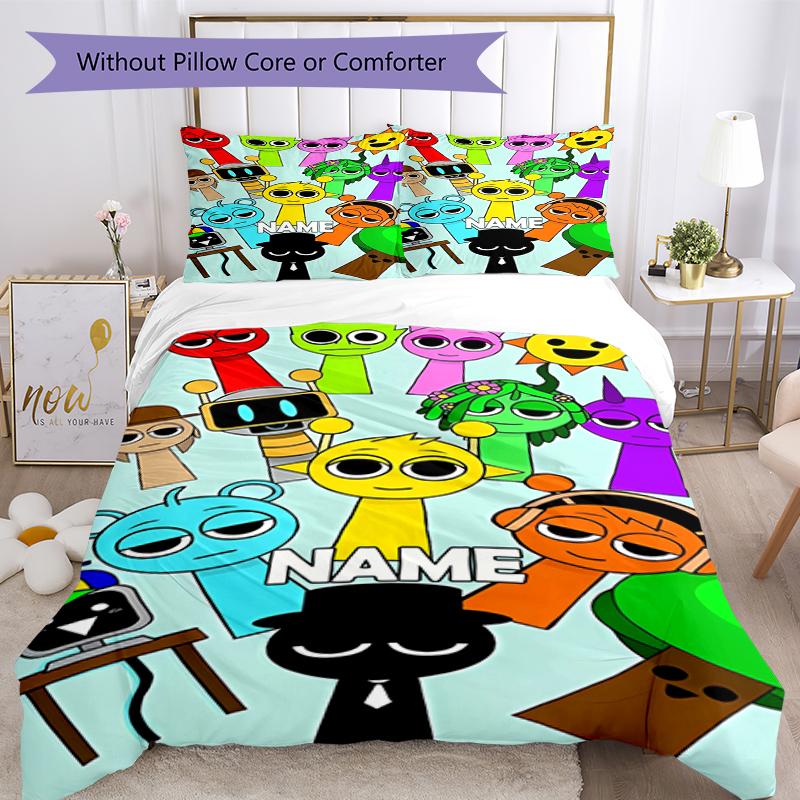 3pcs Custom Name Sprunki Bedding Set Duvet Cover Closure Includes 1 Duvet Cover & 2 Pillowcases, Soft and Comfortable for All Seasons.