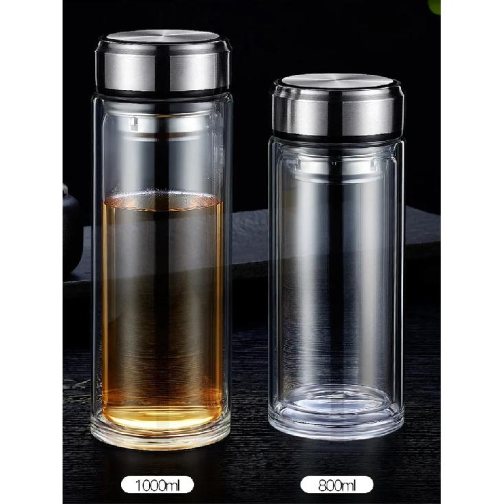 Leakproof Glass Tea Bottles With Infuser Stainless Steel Double Walled Bottle Portable Travel Drinking Lemon Water Cup