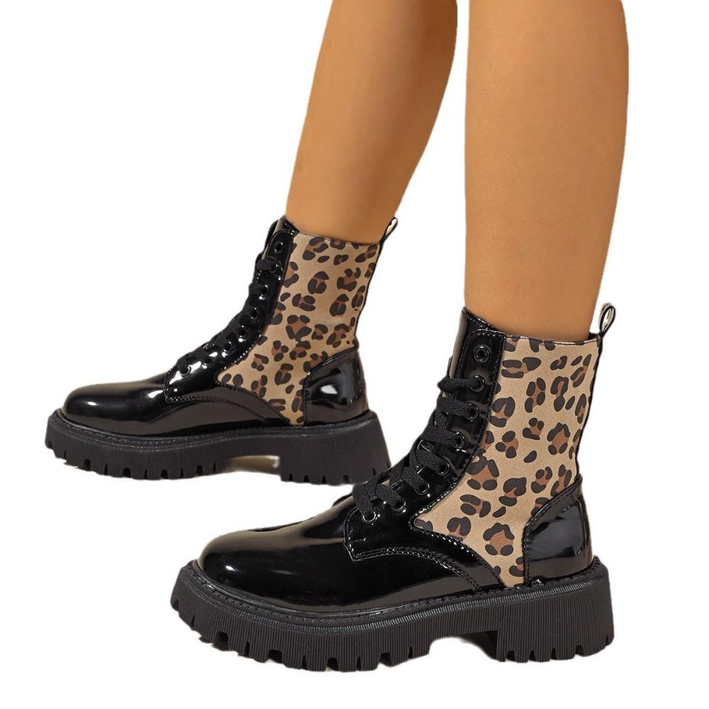 2026 Lace Up Boots Women Leopard Mid Calf Boots Designer Shoes Comfortable Casual Mid Calf Boots Women Shoes for Women