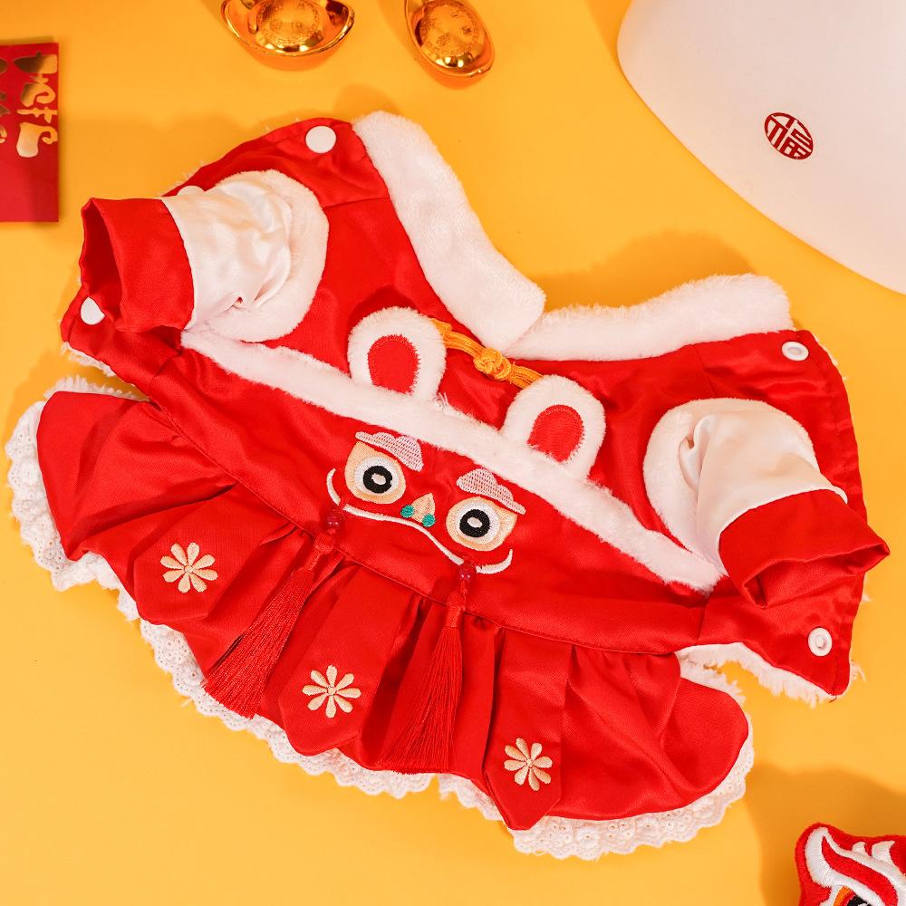 Pet New Year's Dog Tang Clothing Cat Cotton Clothing New Year Clothing Festive Autumn and Winter Warm Dog Clothing Cat Clothing Supplies