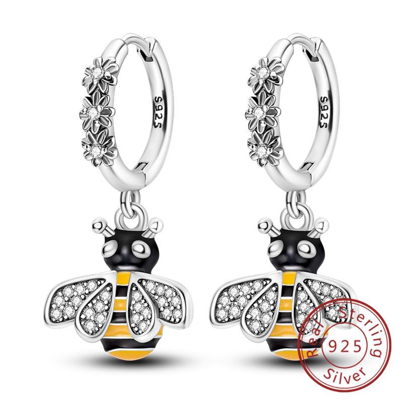 New 925 Silver Hoops Earrings Colorful Flower Butterfly Bee Drop Earring For Women Birthday Party Fashion Jewelry Gifts