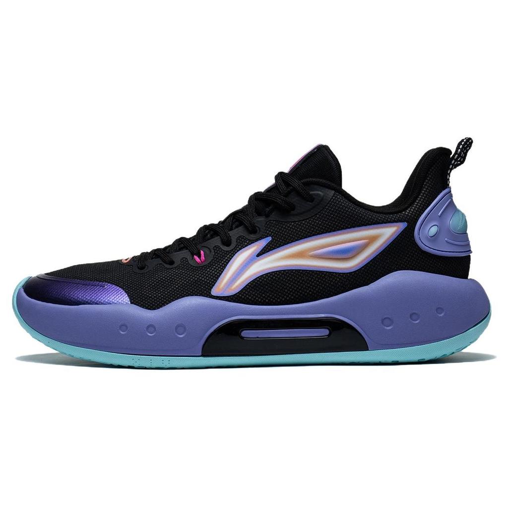 Li Ning YuShuai Team Demping Slipvast Slijtvast Lage top Basketbalschoenen Heren Zwart Paars ABPT039-2