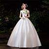 JINZUOMA Satin Wedding Dress with Back Elegant and Formal for and Other Occasions Size Women's Off-the-Shoulder Ribbon, Weddings, Concerts, (White, M)