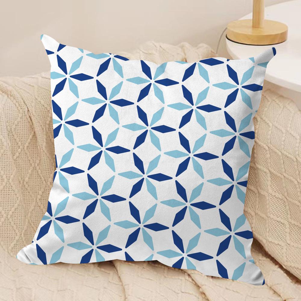 Blue and White Geometric Cushion Cover Soft Plush DoubleSided Printed Sofa Pillow Cushion Cover  Cozy AllSeason Decor Gift