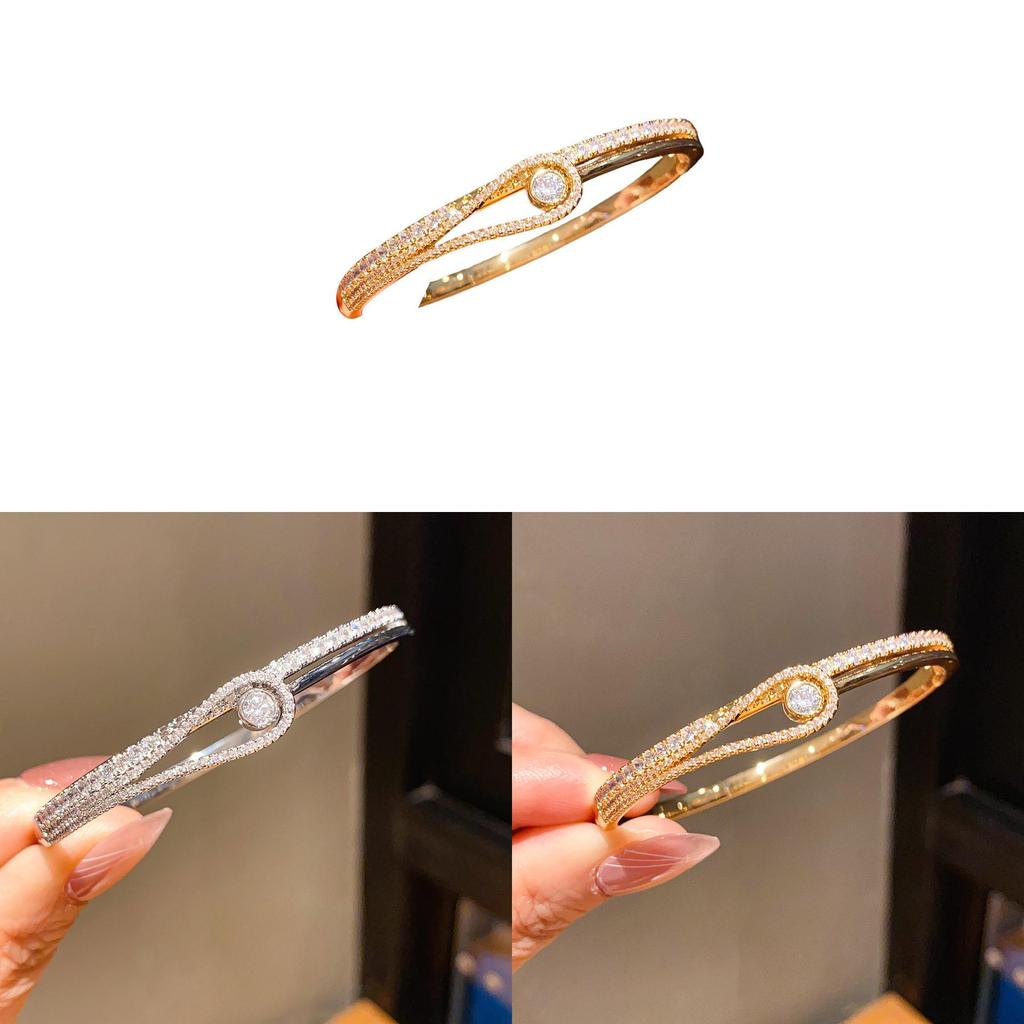 Minimalist Zircon Drop Bangle Bracelet For Women With Gold Plated Copper Jewelry