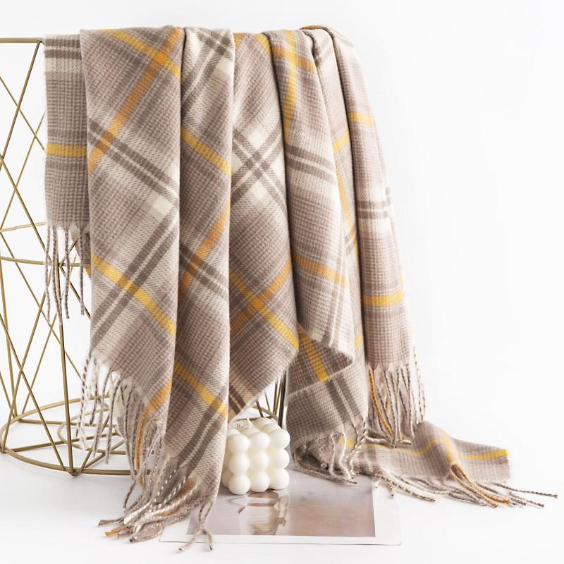 Plaid Scarf Women Men Winter Warm Faux Cashmere Wrap Shawl Long Knitted Neck Unisex Stylish Retro