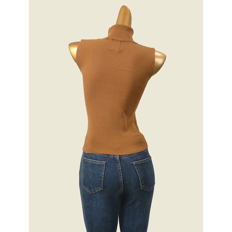 Fashion Style Turtleneck Minimalist Casual Inner Sweater Foreign Trade Original Order High Elastic Silm Sleeveless Vest