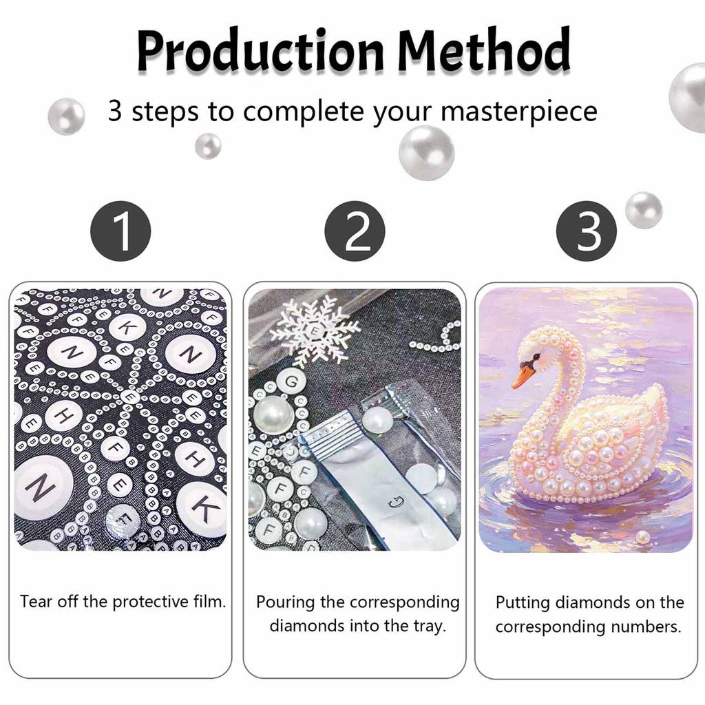 DIY Framed Pearl Painting Kit Elegant White Swan Pattern Sparkling Bead Canvas Art for Living Room Decoration Wall Hanging Craft Decor