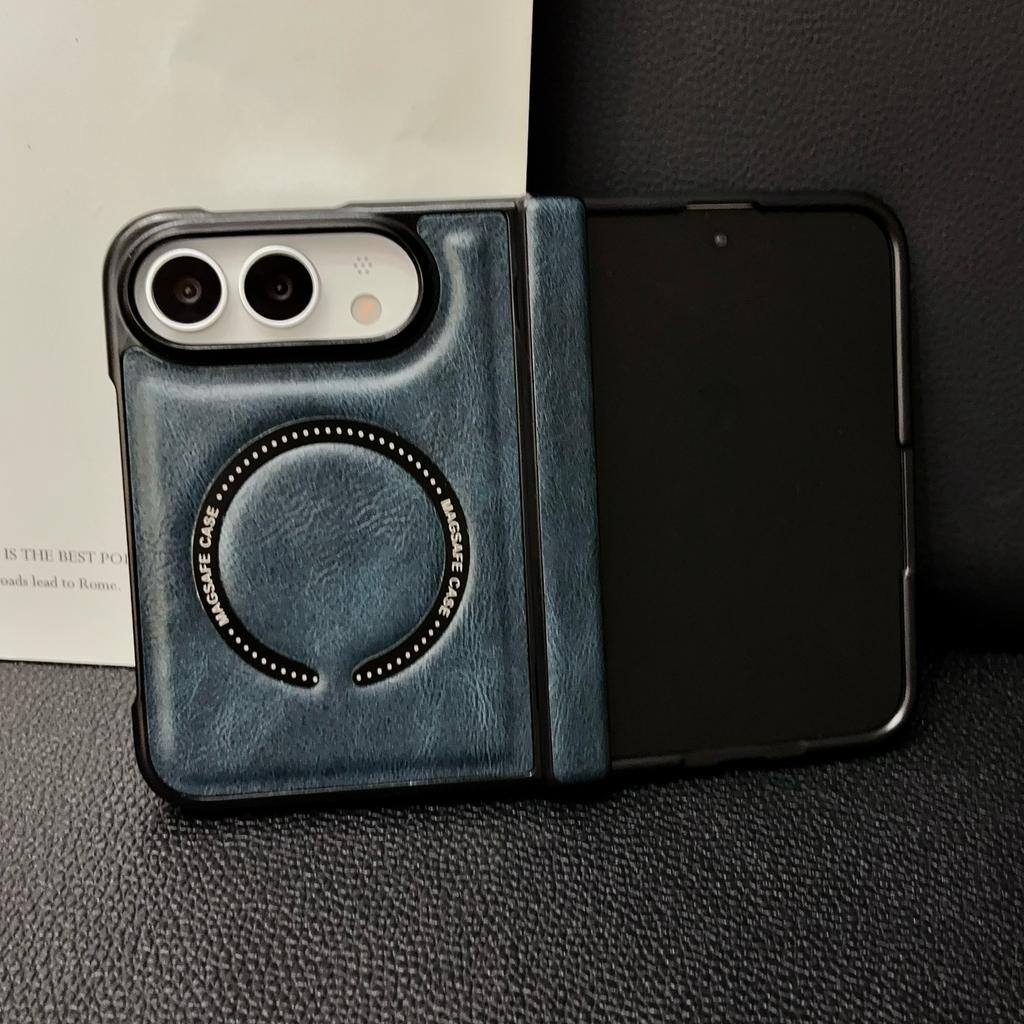 Crazy Horse Pattern Leather Magnetic Case for iPhone Duo 18 Fold Wide Samsung Z Flod 8Utral 7 6 5 Shockproof for Magsafe Central Axis Protection