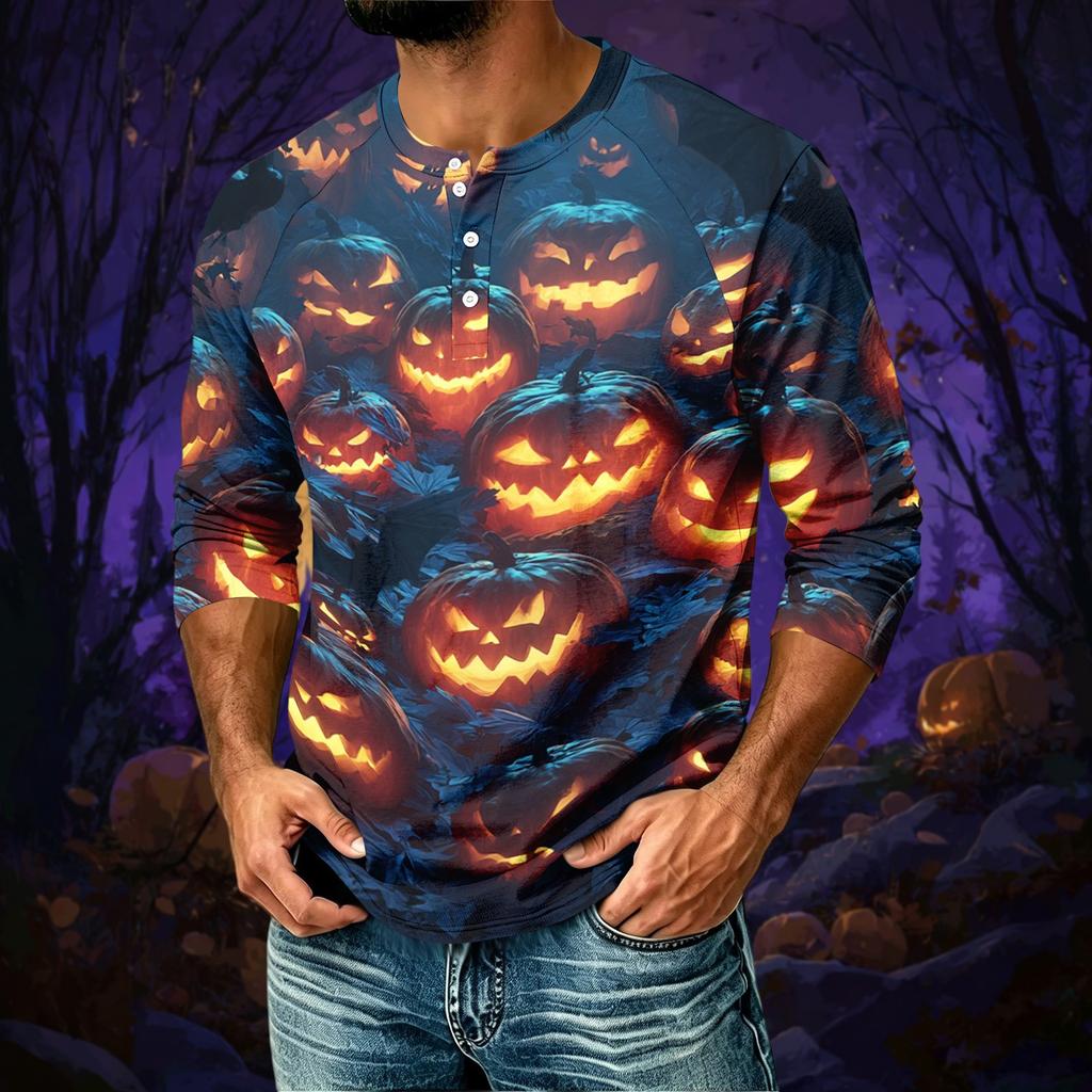 Men's Halloween Print Raglan 3/4 Sleeve Casual Shirt