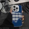 Ins Korean Blue Striped Grid Phone Case For iPhone 17,16,15,14,13,12,Pro,XS,Max,Plus,Mini,SE White Candy Matte Shockproof Cover