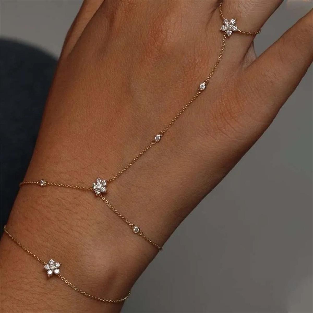 

2026 Creative Zircon Flower Hand Chain Bracelet for Women Handmade Adjustable Ring Finger Bracelet Girl Jewelry Accessories