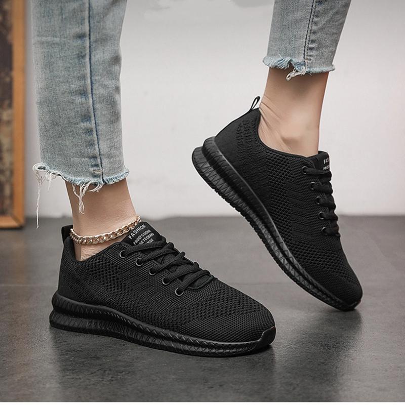 Black New Women Shoes Mesh Sneakers Men's Deodorant Breathable Lightweight Soft Sole Flying Woven Summer Running Shoes