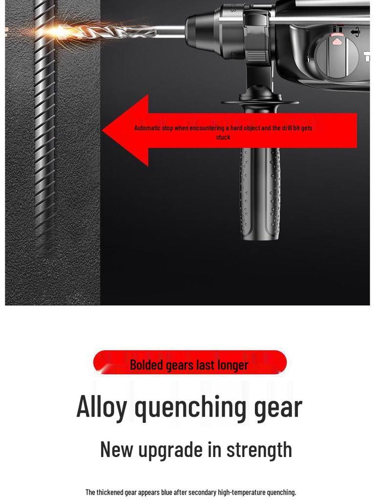 Dual-Purpose High-Power Electric Hammer & Drill: Light-Duty, Multi-Function, Industrial-Grade Tool for Home and Industry Use.