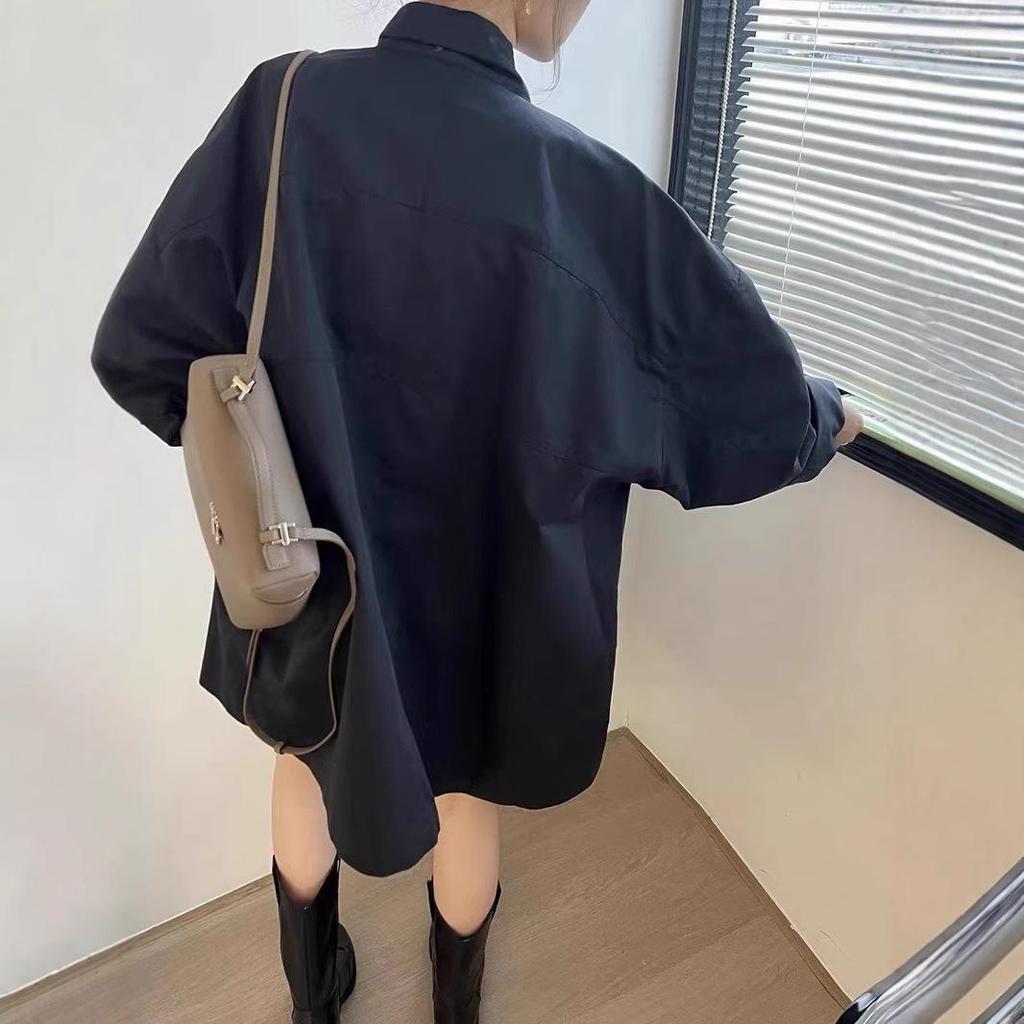 Korean Chic Spring Stand Collar Loose Long Sleeve Casual Trench Coat for Women