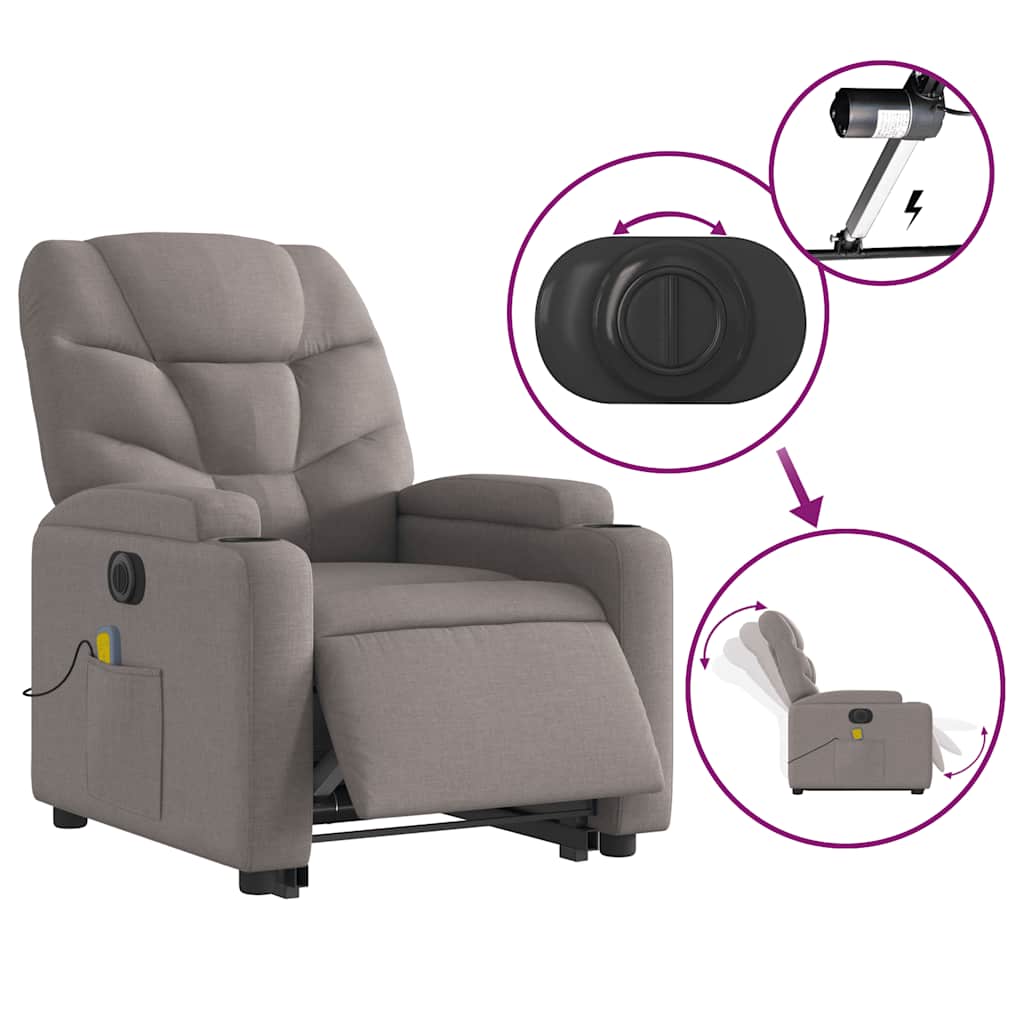 Electric Massage Recliner with Rising Function Taupe Fabric