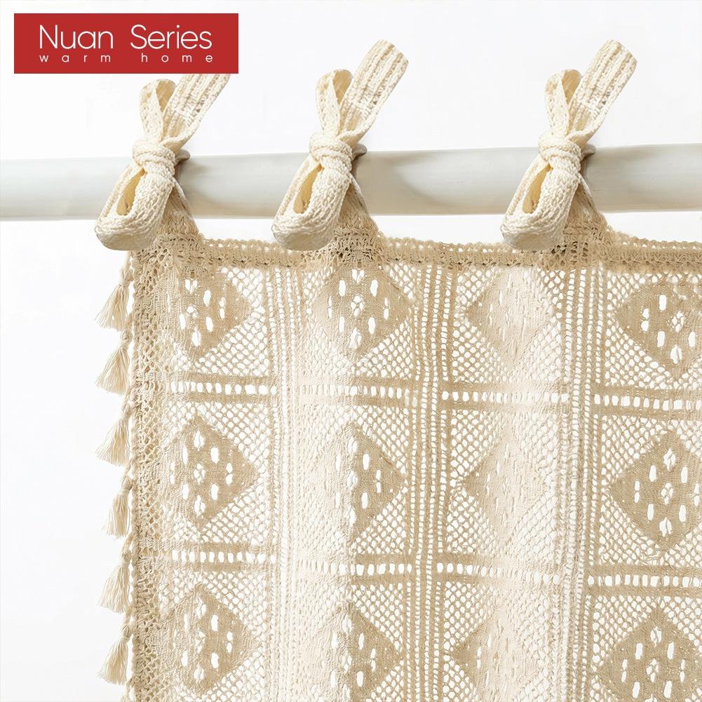 1PC Nuan Series Farmhouse Geometric Lace Oven Skirt Tassel Edge Insulated Decoration Oven Door Curtain for Kitchen Home Decor