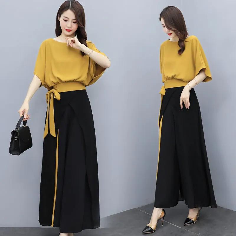 Completo pantalone a gamba larga da donna: Set Estivo a Due Pezzi con Fiocco 2025, Elegante e che Non Dimostra l'Età.