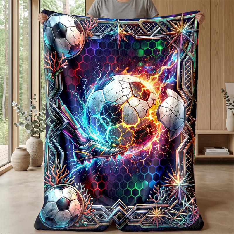 Energetic Soccer Ball Art Theme Blanket Lightweight Warm Flannel Blanket Decorative Throw Blanket for Home Decoration
