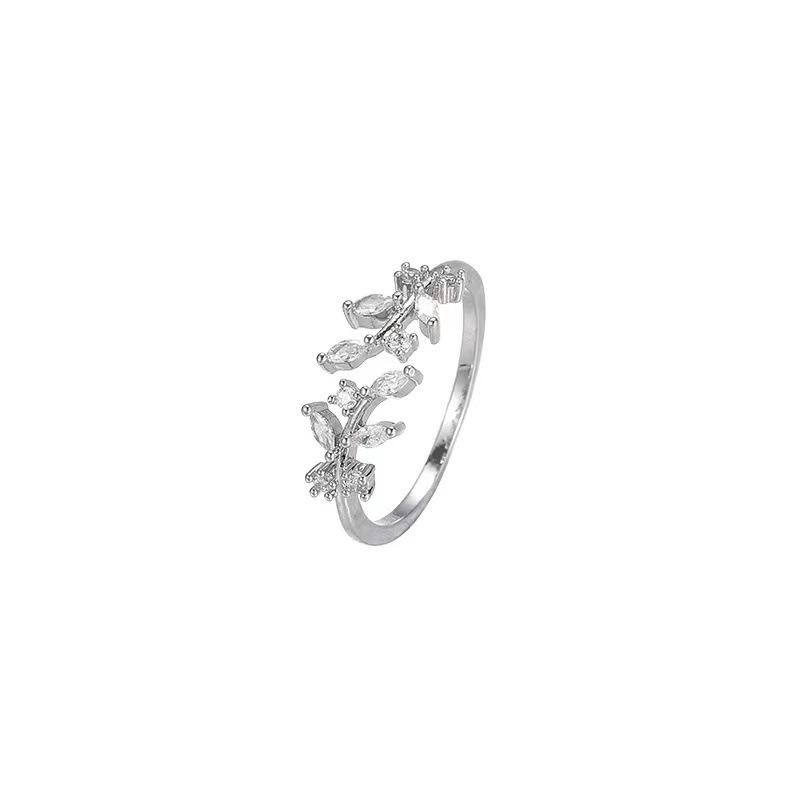 Leaf Women's Trendy Korean-Style Light Luxury Open Ring - Cold Tone Fashionable Index Finger Accessory