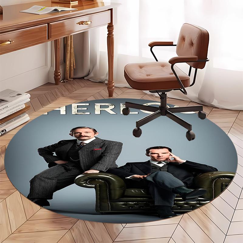 Sherlock Printed Round Rug Carpet Chair Rug Area Rug Entryway Doormats,for Office Chair Living Room Bedroom Kitchen Room.