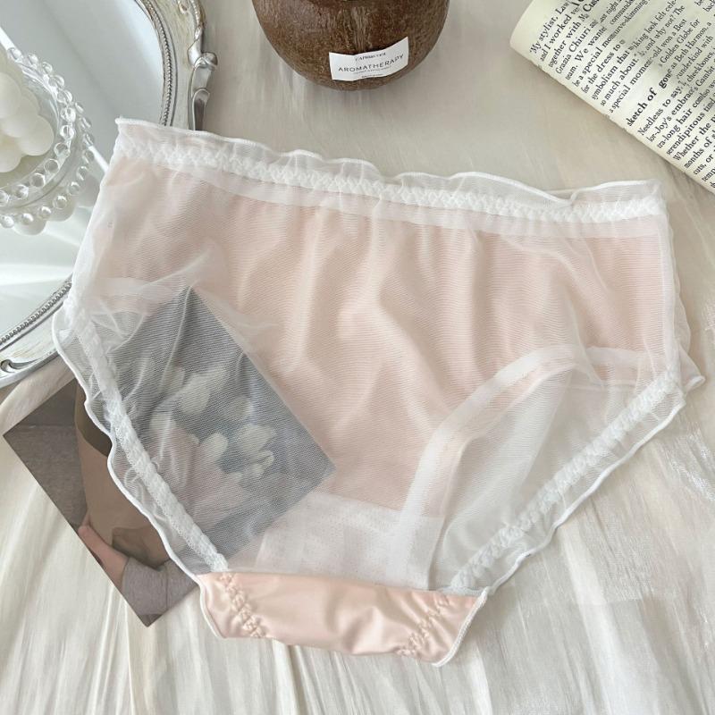 Girl Pure Desire Wind Satin Underwear Summer Thin Sweet Mesh Women's Triangle Panties