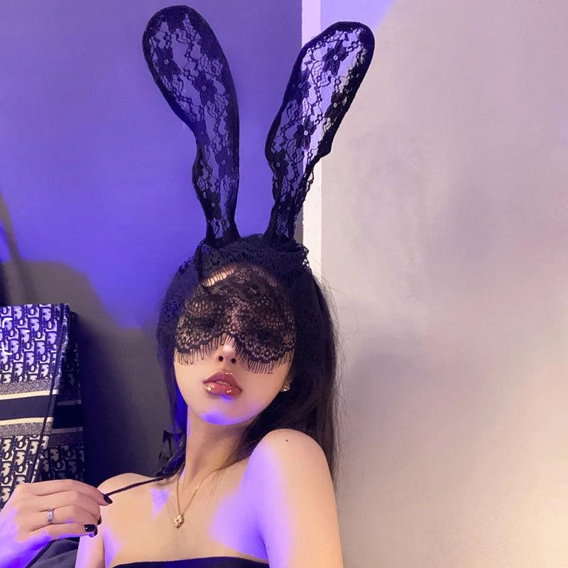 

Сексуальная сексуальная форма соблазнительные аксессуары обруч кружевная вуаль маска для глаз кроличьи уши черный и белый one size fits all чёрный