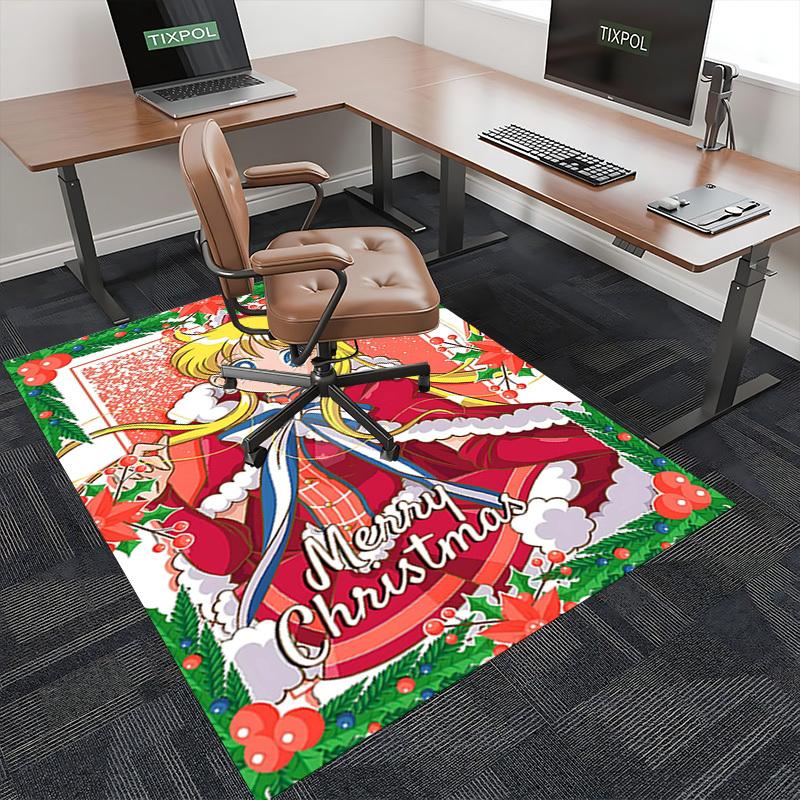 1pc Sailor Moon Christmas Chair Mat - Anime Cartoon Design, Non-Slip Carpet for Office and Home Decorations.O040
