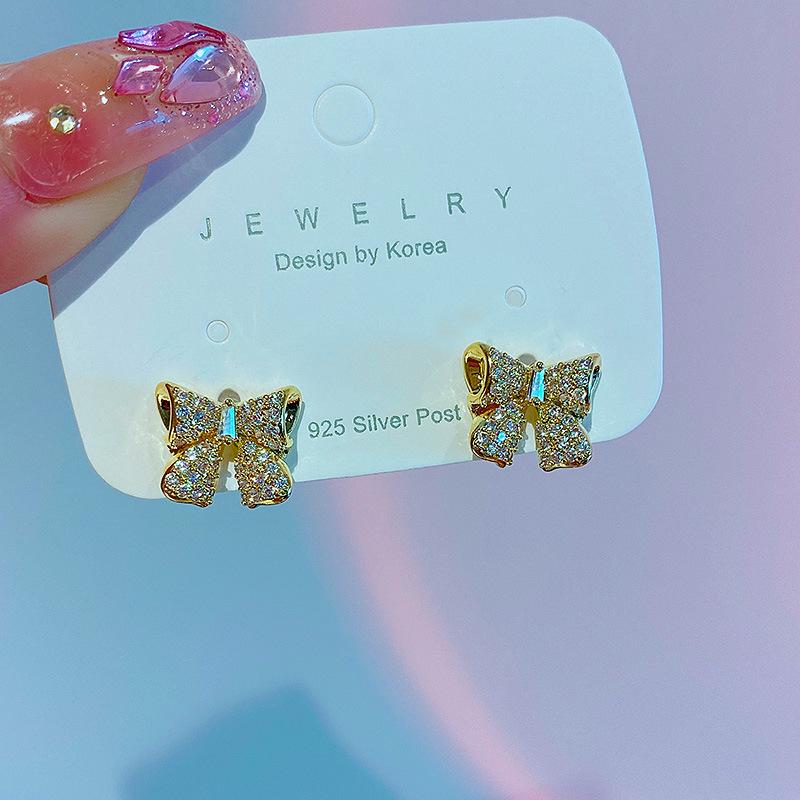 Exquisite S925 Sterling Silver Christmas Bell Bow Earrings