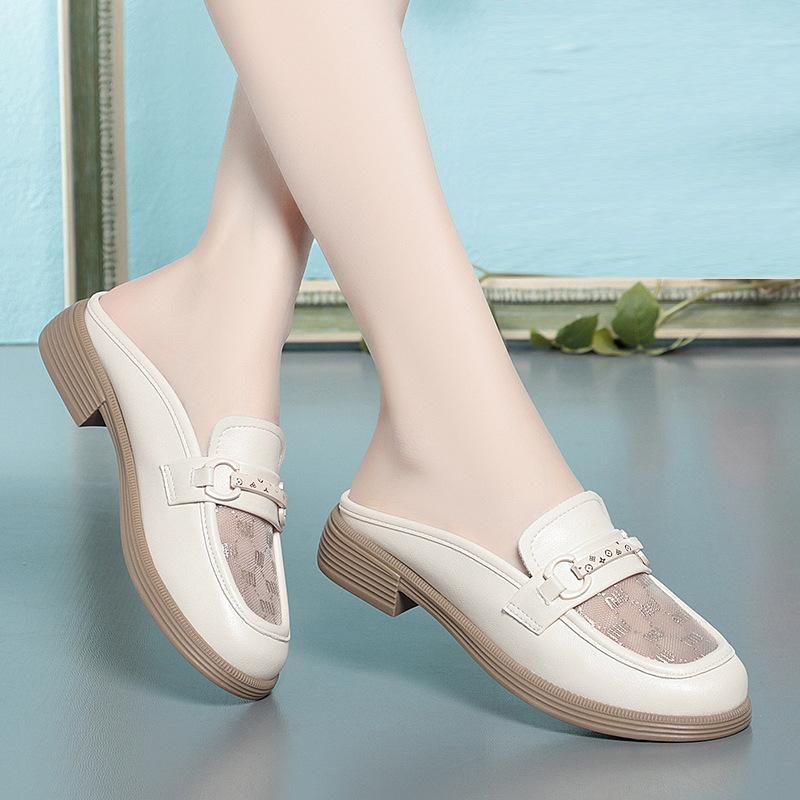 British Summer Hollow Mesh Breathable Slippers Woman 2025 Cover Toe Soft Sole Luxury Flat New Fashion Rome Slides Casual Shoes