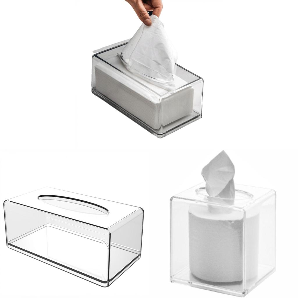 Clear Acrylic Tissue Dispenser With Lid For Dining Room Bathroom Storage