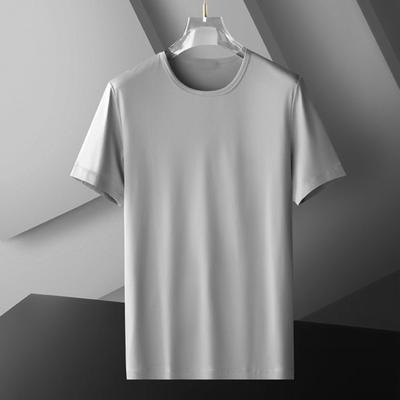 Men Summer T-shirt Round Neck Short Sleeves Solid Color Stretchy Thin Quick Dry Simple Style Casual Daily Wear Sport Top