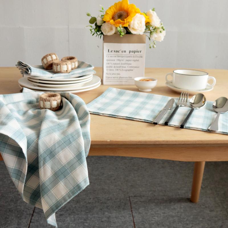 Gray-blue Cotton Fabric Square Plaid Household Dining Table Napkin Cloth Square Towel