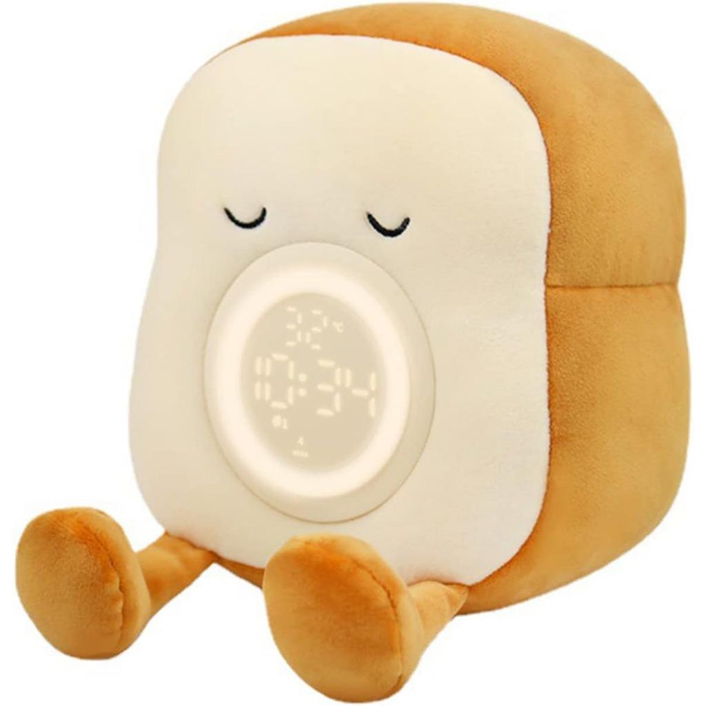 Children's Cute Digital Alarm Clock with Night Light Plush Toast Light Without Ticking for Children's Room,Bedroom, Snooze Function, USB Rechargeable