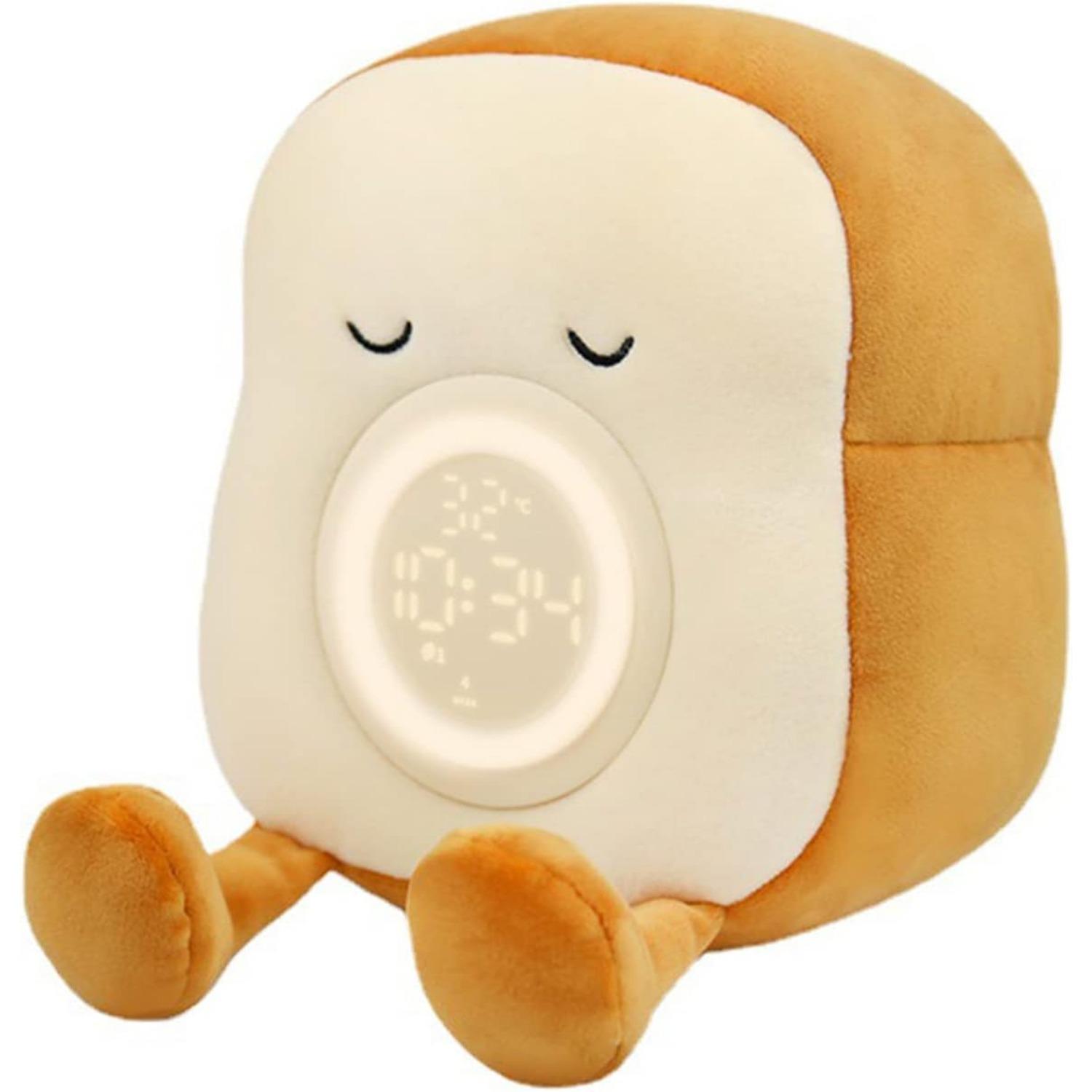 

Детский милый цифровой будильник с ночным светом, плюшевый тост без тикания для детской комнаты, спальни, функция повтора, перезаряжаемый через USB 23*16.5*12cm,Squint eyes жёлтый