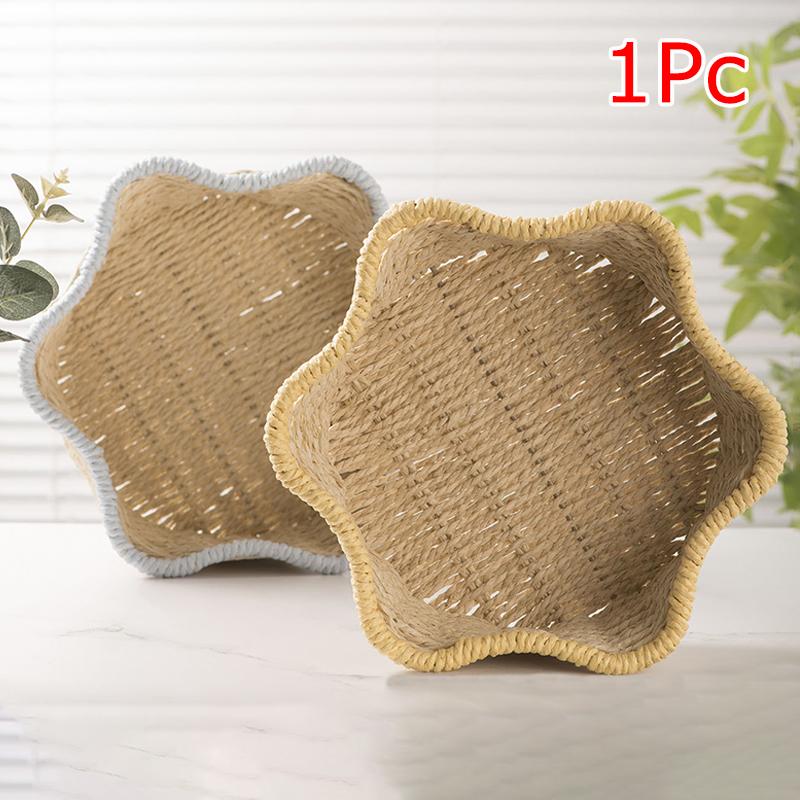 1PC Bin Foldable Rattan Style Bohemian Style Desktop Multipurpose Handwoven Eco-Friendly Paper Rope Minimalist 31x31x10cm
