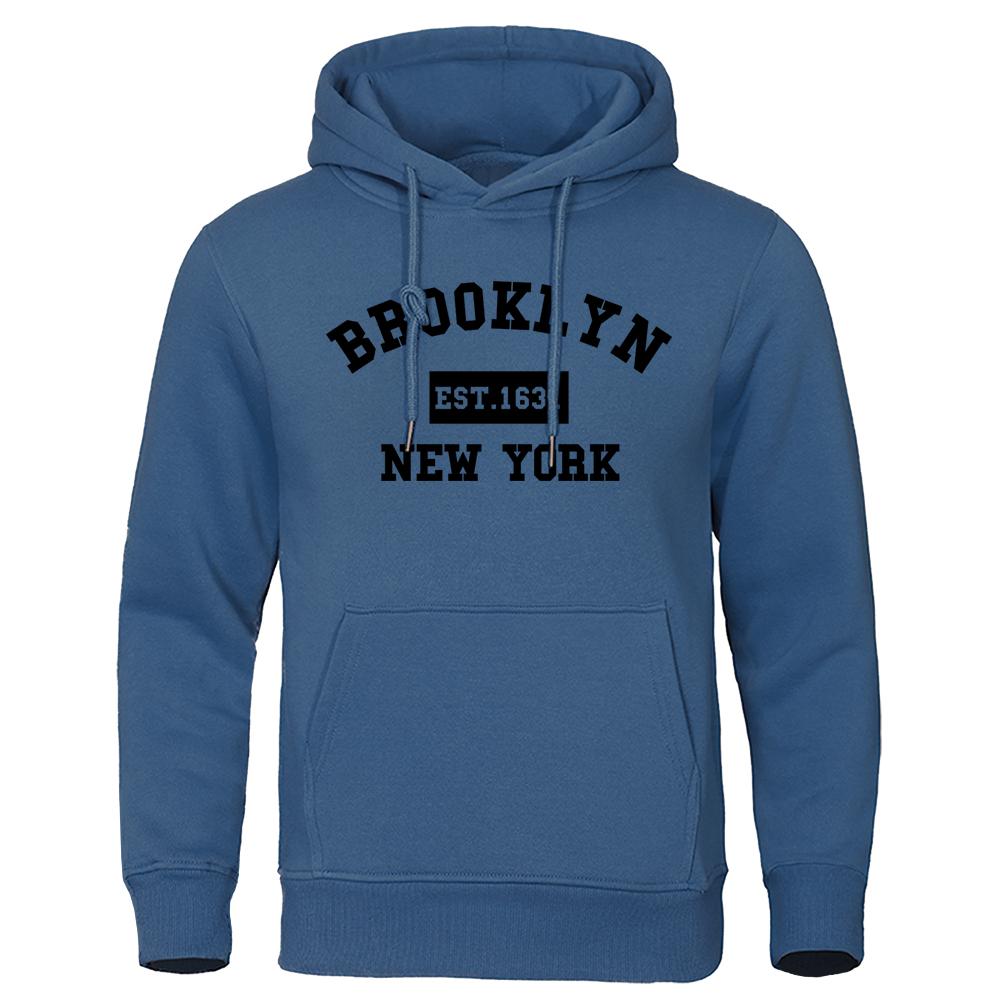 Brooklyn Est. 1631 New York Letter Print Mans Hoody Fashion Loose Pullover Hoody Soft Fleece Hoodie Hip Hop Pullover Clothes Man