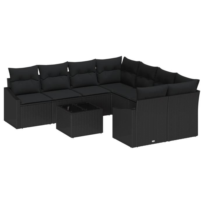 VidaXL Ensemble de canapé de jardin 9 pièces avec coussins en poly rotin noir 3346663