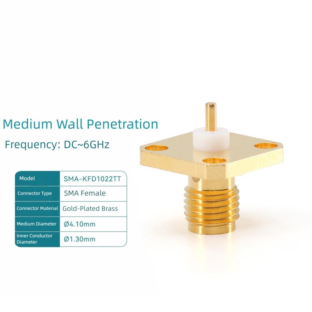 Copper Material SMA Female Connector Four-hole Flange Square Flange RF Coax Connector Gold Plating Solder Terminal