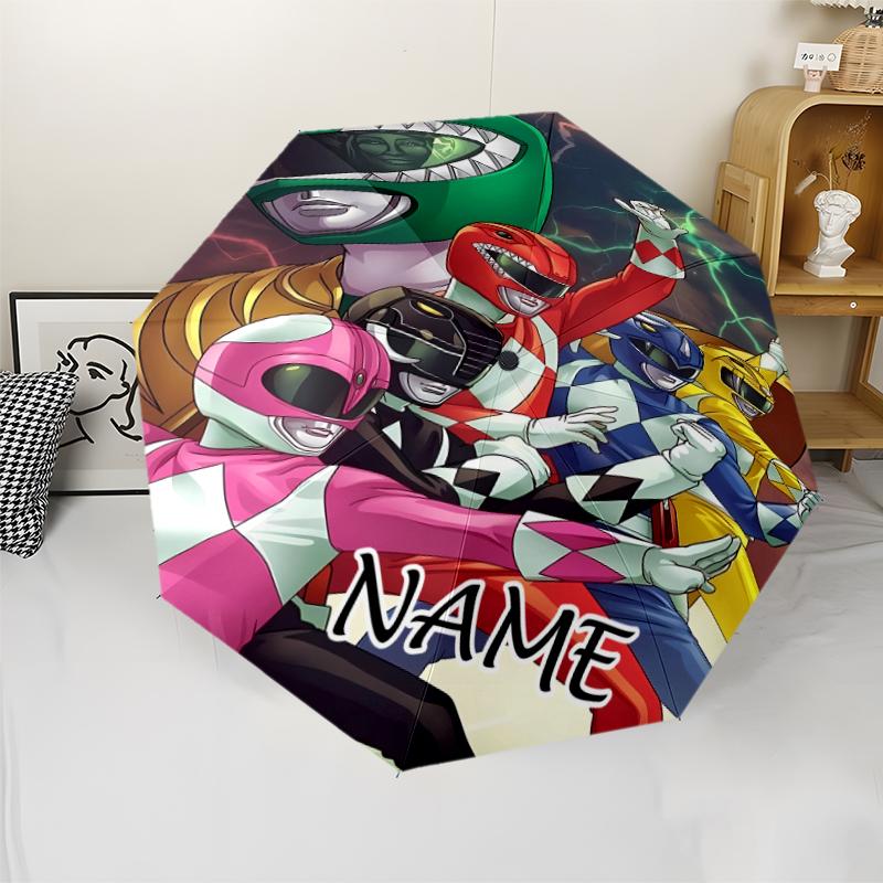 Personalized Name Mighty Morphin Power Rangers Print Umbrella - Automatic Open/Close, Eight-Rib Durable Frame, Automatic Folding Umbrella