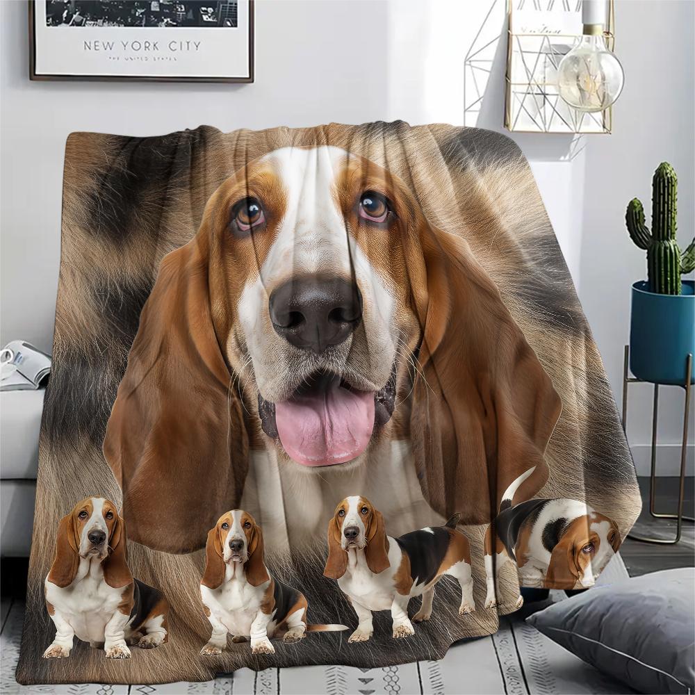 1 pièce Couverture en flanelle avec imprimé Basset Hound, Haute qualité Confortable pour toutes les saisons, Décoration intérieure, Chaleur et Confort, Parfait pour les cadeaux